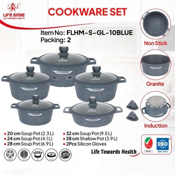 سرویس قابلمه گرانیتی ۱۰ پارچه لایف اسمایل FLHM-S-GL-10BEIGE